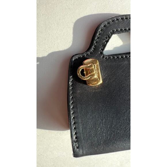 RARE Ferragamo Timeless Chic Black Leather Handbag Charm Gold Keychain NWOT - Picture 4 of 11